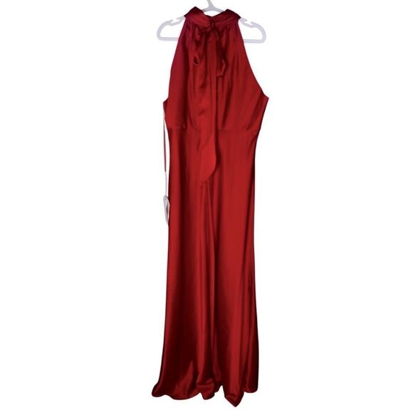 NWT Mac Duggal Red Halter Neck Sleeveless Gown 49520 ❤️ Size 18 - Picture 5 of 11